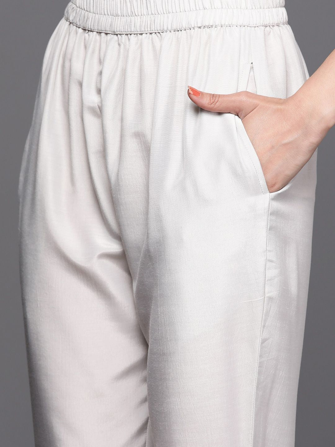 Libas Women Grey & Gold Ethnic Motifs Straight Kurta with Trousers & With Dupatta