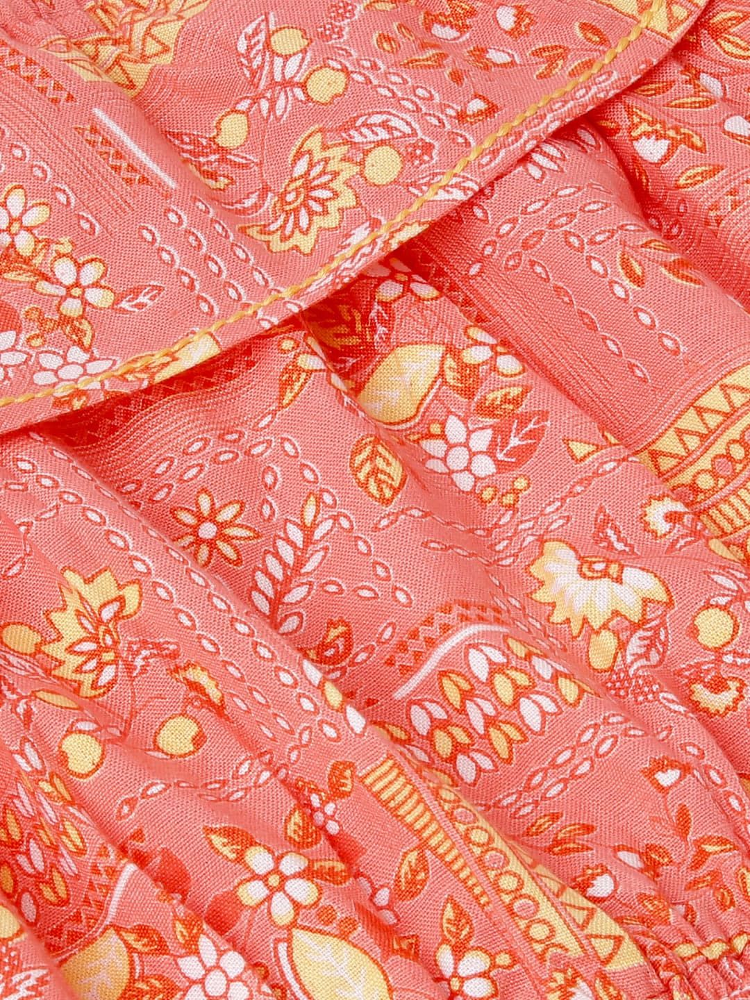 Global Desi Coral Printed Bardot Top
