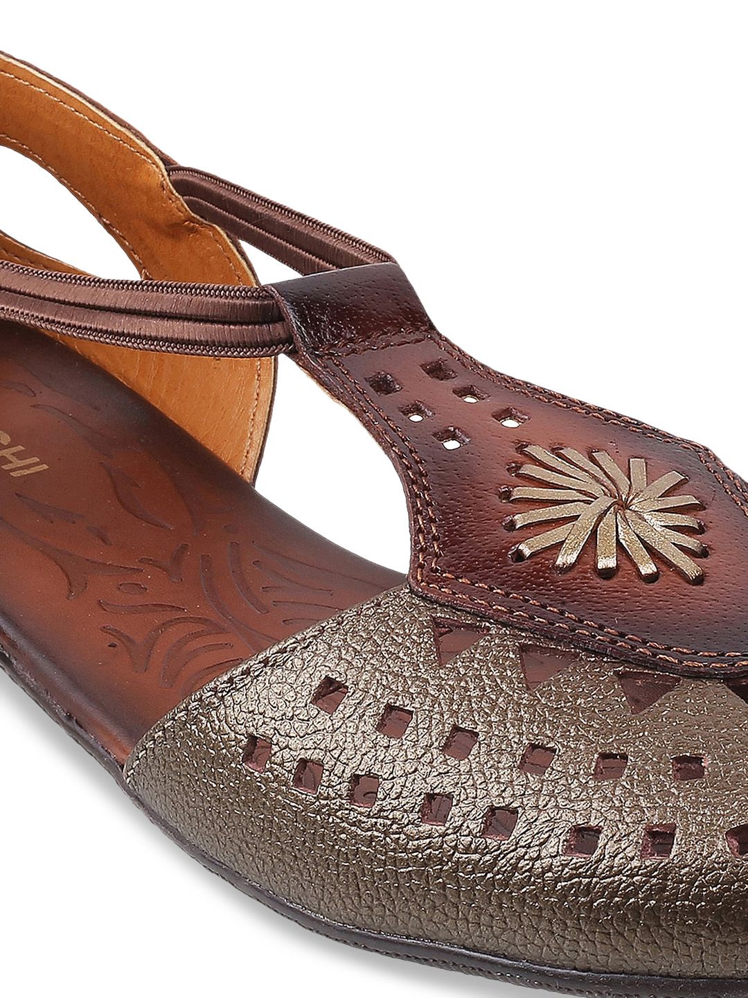 Mochi Women Bronze-Toned Ballerinas With Laser Cuts Flats