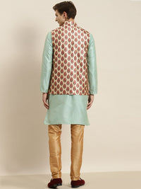 SOJANYA Kurta Hijau Laut Lelaki dengan Jaket Churidar & Nehru