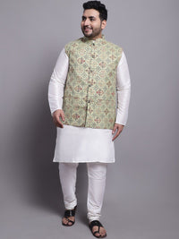 SOJANYA PLUS Dupion Silk Kurta With Pyjamas & With Printed Nehru Jacket