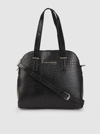 Lino Perros Black Snakeskin Textured Structured Handheld Bag