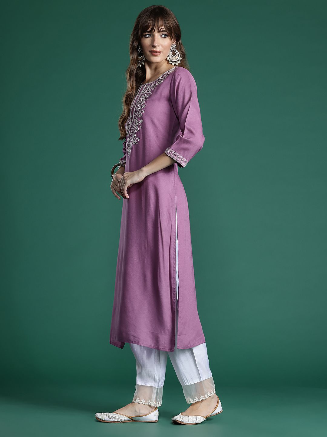 Indo Era Floral Embroidered Thread Work Kurta