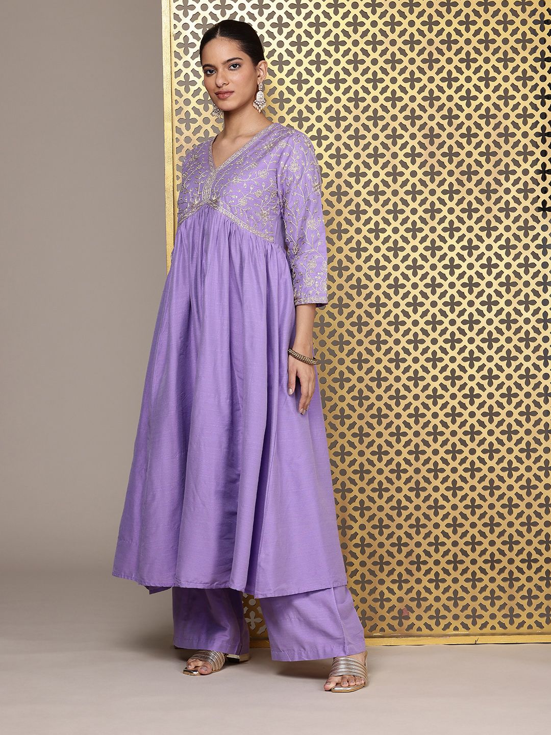 House of Pataudi Embroidered Empire Thread Work Jashn Kurta & Palazzos with Dupatta
