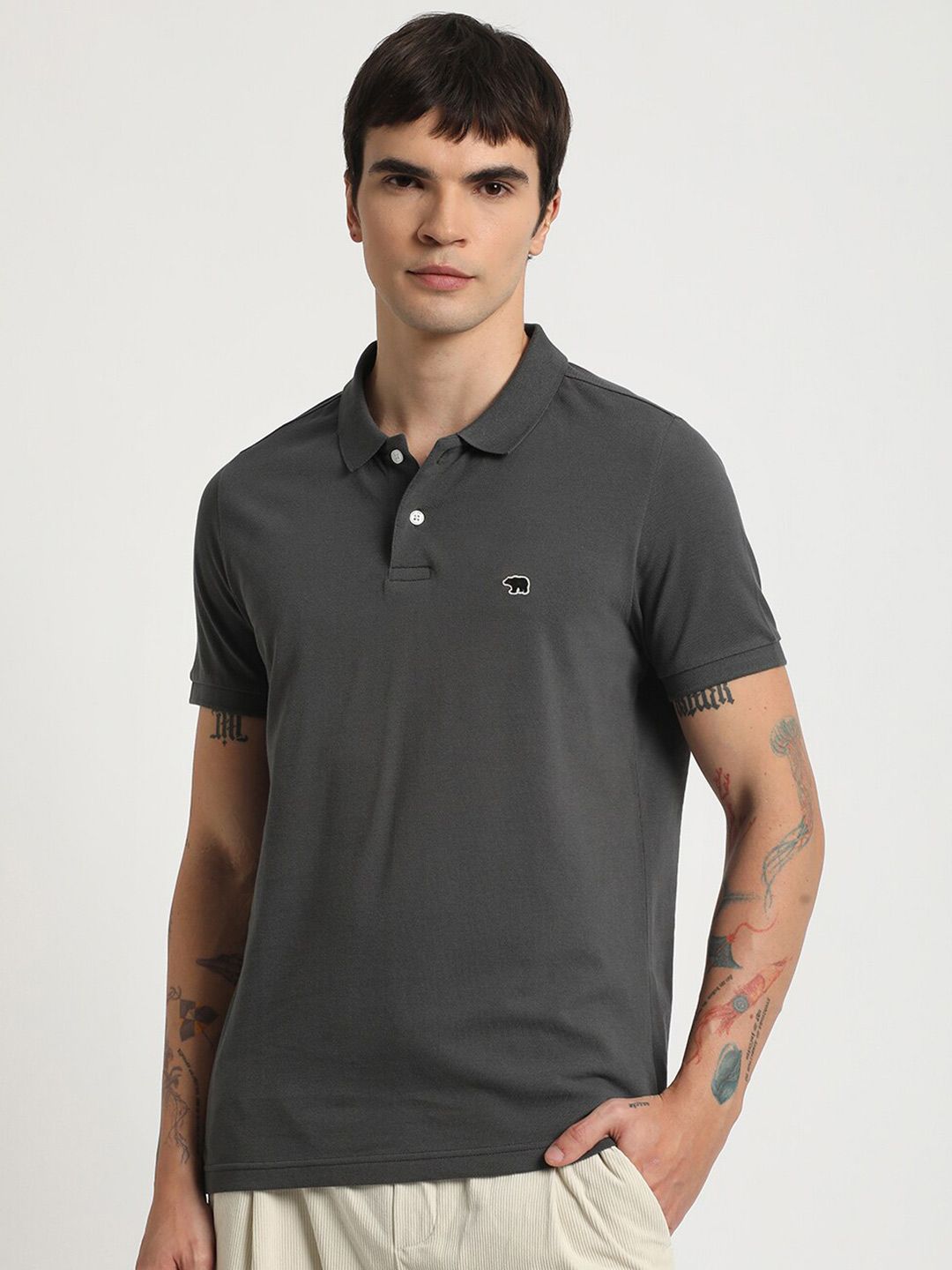 THE BEAR HOUSE Polo Collar Pure Cotton Slim Fit T-shirt