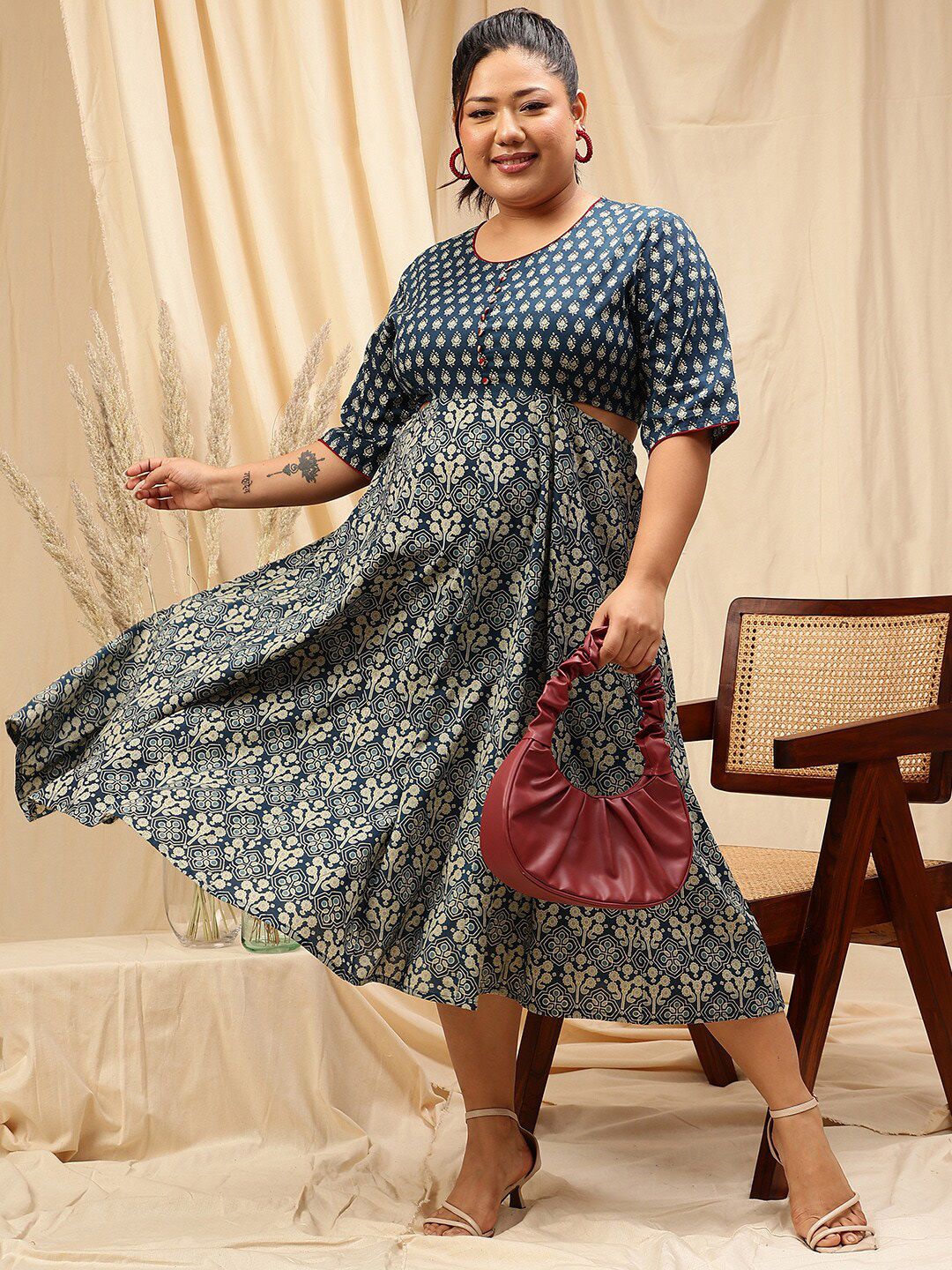 CURVY STREET Ethnic Motifs Print A-Line Dress