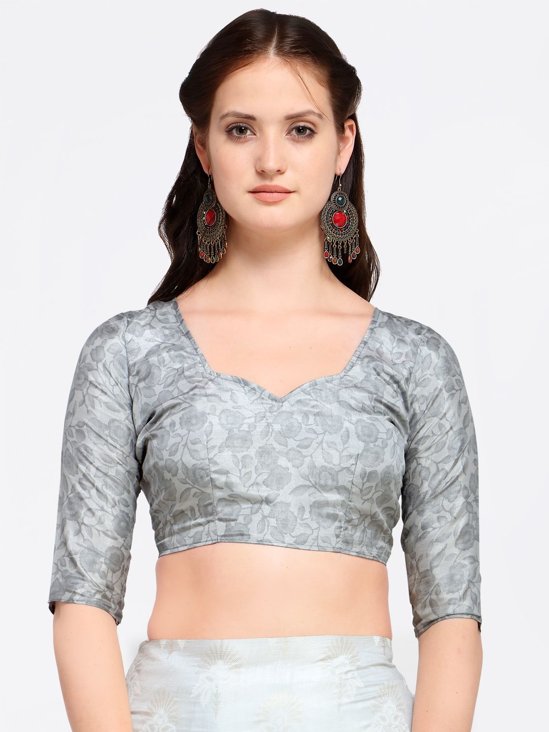 Saree mall Grey Printed Silk Blend Saree