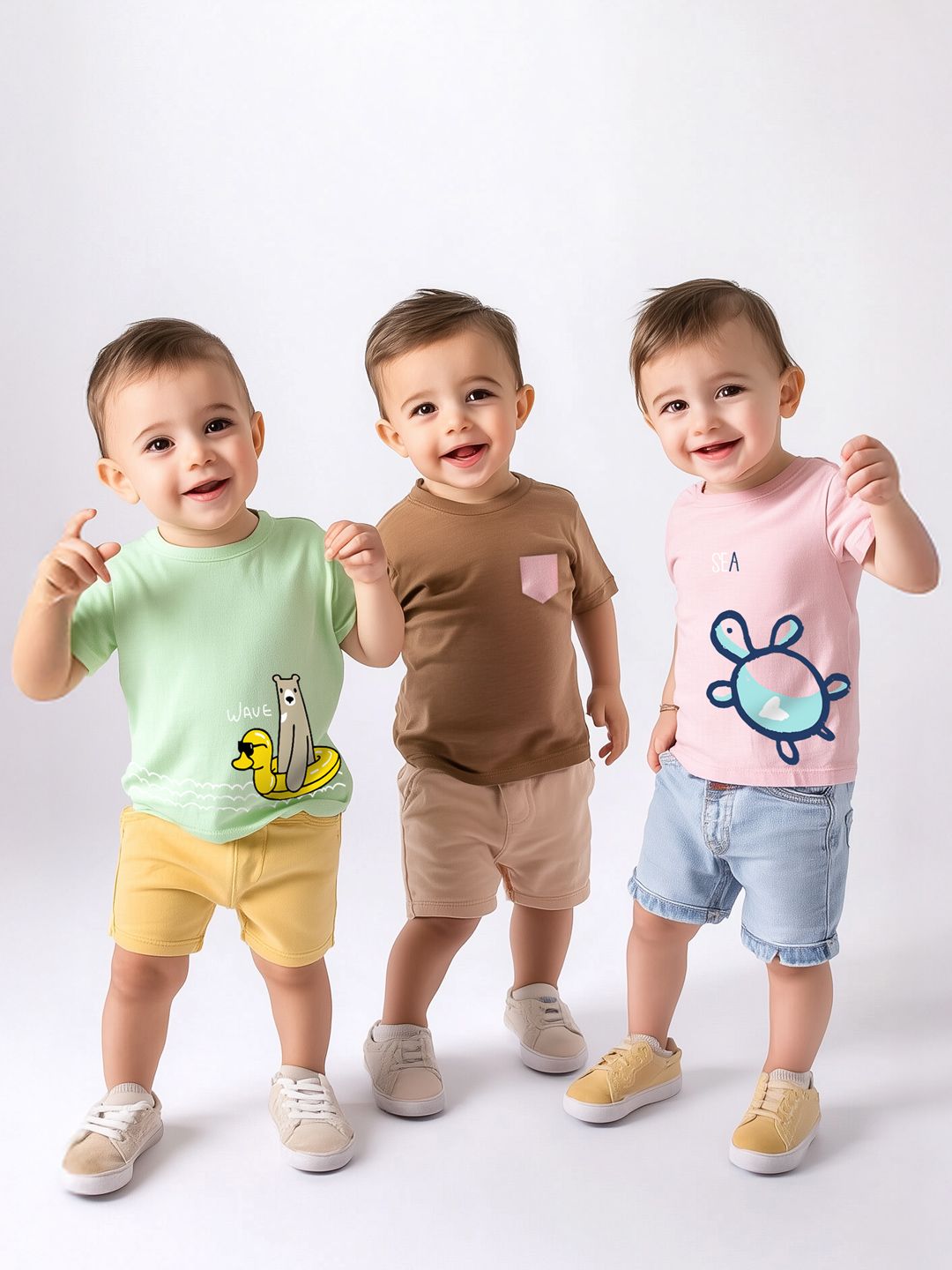 Nauti Nati Boys Pack Of 3 Graphic Printed Cotton Antimicrobial T-shirts