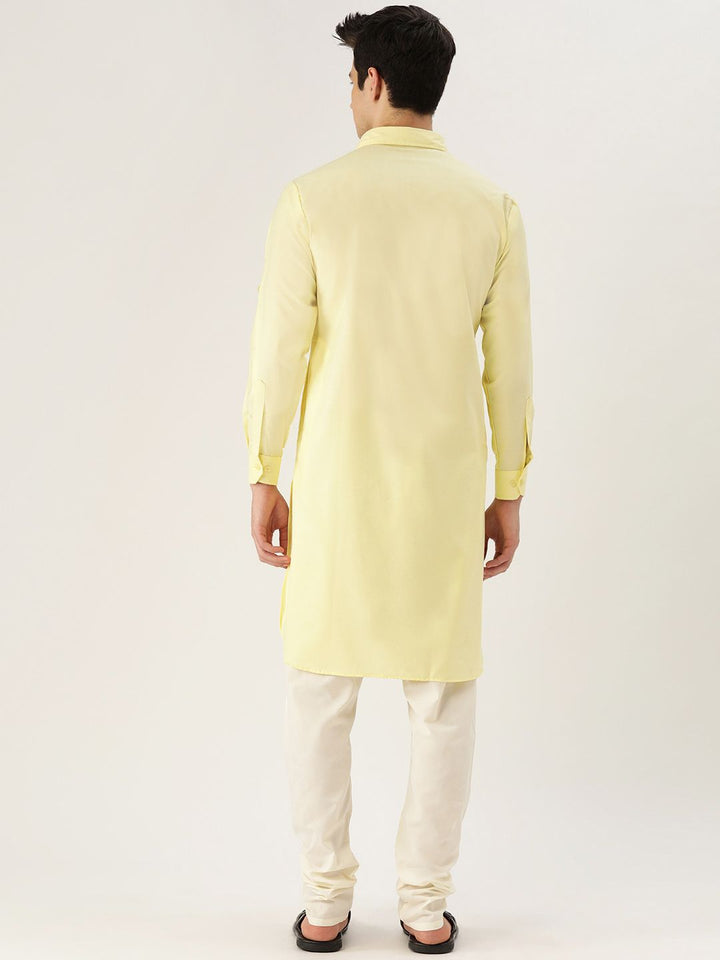 SOJANYA Lelaki Yellow Solid Pathani Kurta