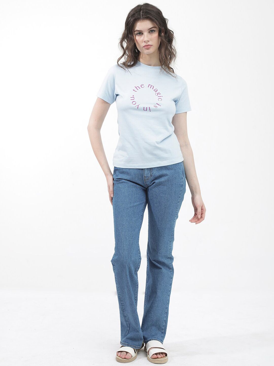 RAREISM Round Neck Short Sleeves Printed Cotton T-shirt