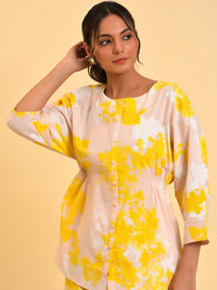 W Peach-Coloured & Yellow Abstract Printed Pure Cotton Top With Palazzos