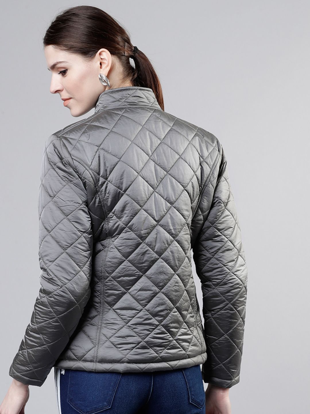 Tokyo Talkies Women Silver-Toned Solid Puffer Jacket