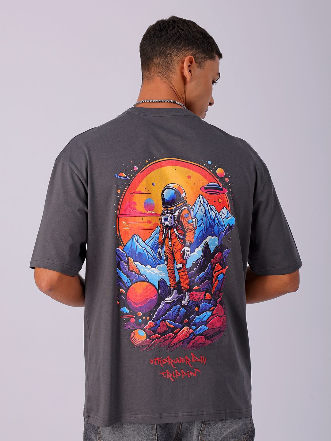 The Indian Garage Co Men Back Printed Boxy Oversized Round Neck T-shirt