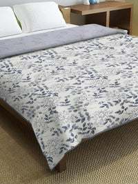Cortina White & Grey Floral Microfiber AC Room Reversible Single Bed Dohar