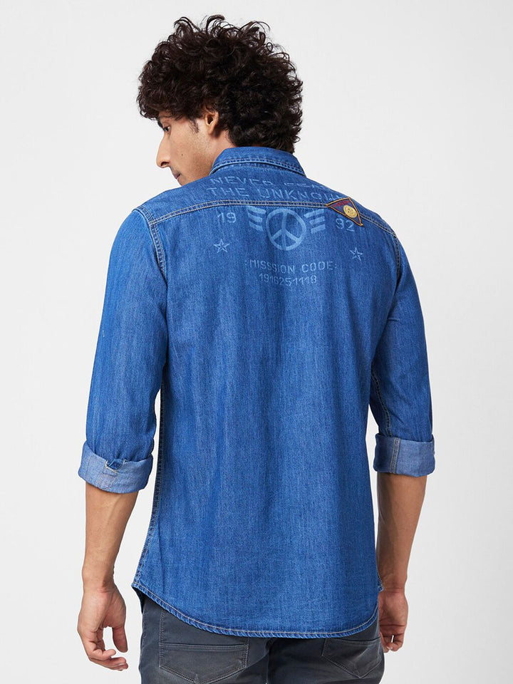 SPYKAR Graphic Printed Slim Fit Opaque Denim Casual Shirt