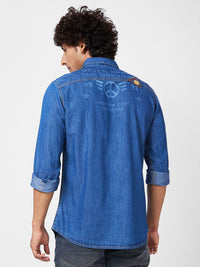 SPYKAR Graphic Printed Slim Fit Opaque Denim Casual Shirt