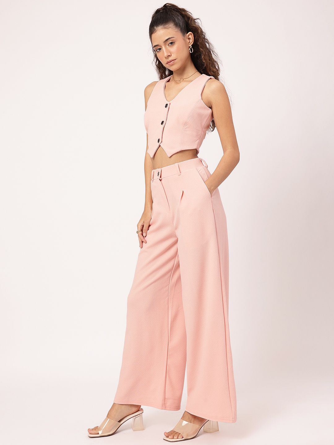 DressBerry Boss Woman Textured Waistcoat Style Top with Trousers