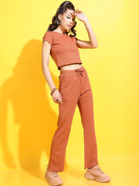 Tokyo Talkies Women Chic Rust Solid Top with Pyjamas