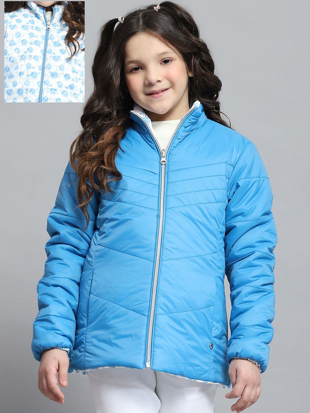 Monte Carlo Girls Mock Collar Solid Casual Reversible Padded Jacket