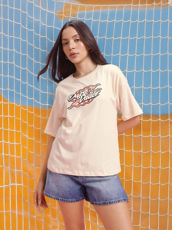 Dressberry Darth Vader Print Drop-Shoulder Lengan Kapas Tulen T-Shirt