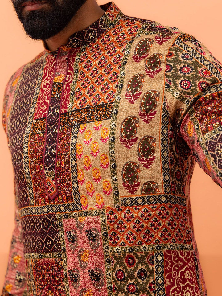 KISAH Mandarin Collar Ethnic Motifs Printed Regular Straight Kurta