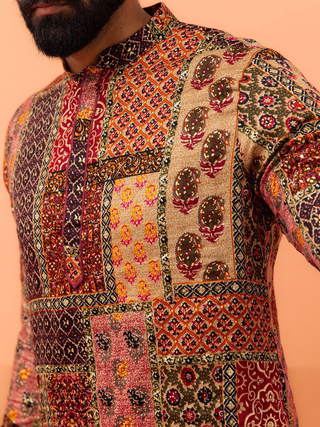 KISAH Mandarin Collar Ethnic Motifs Printed Regular Straight Kurta