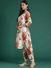 Indo Era Women Floral Printed Regular Pure Cotton Kurta with Trousers