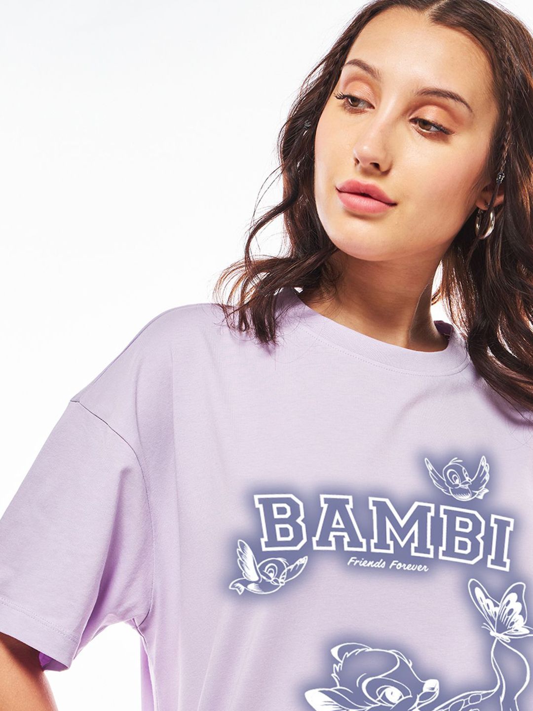 Bewakoof Women Graphic Printed Round Neck Pure Cotton Oversized Bambi T-shirt