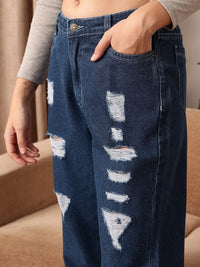 STREET 9 Women Blue Comfort Jogger Mildly Distressed Pure Cotton Light Fade Jeans