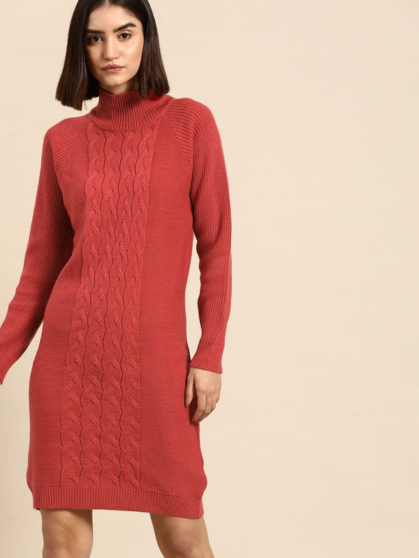 all about you Coral Red Cable Knit Jumper Dress