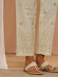 Libas Floral Embroidered Regular Sequinned Pure Cotton Kurta With Trousers & Dupatta