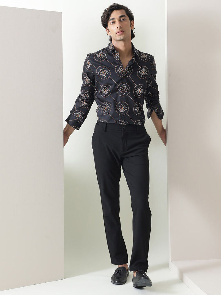 RARE RABBIT Men Remus Slim Fit Ethnic Motifs Printed Cotton Shirt