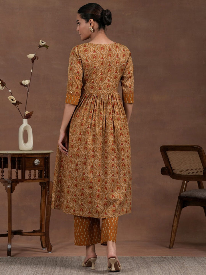 Libas Women Ethnic Motifs Printed Pleated Sequinned Pure Cotton Kurta with Palazzos