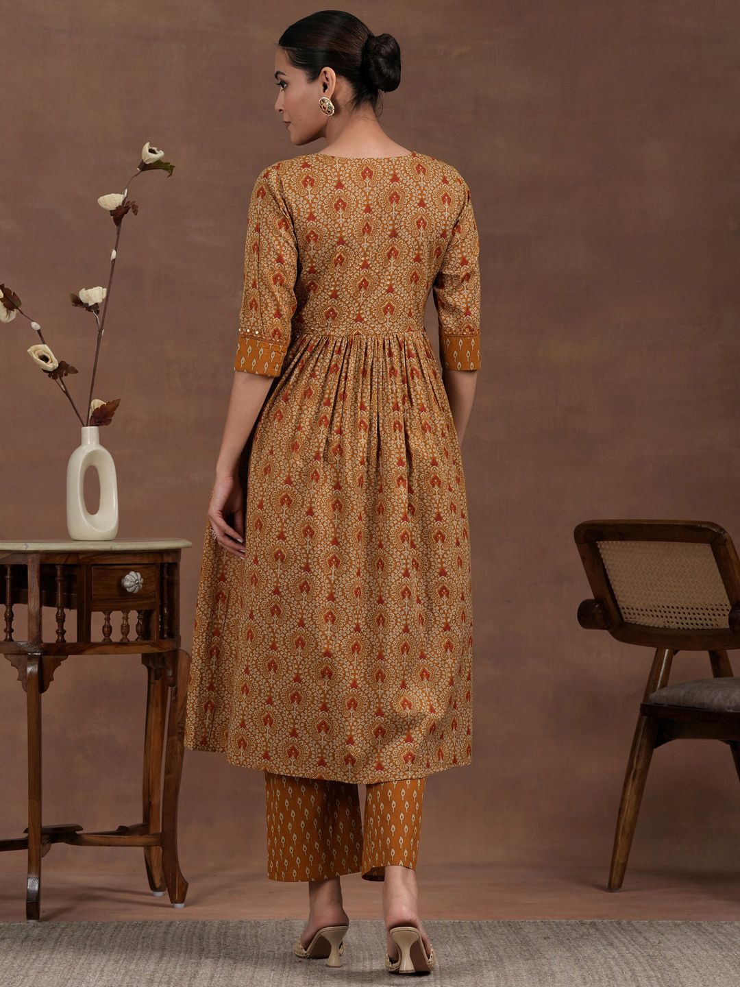 Libas Women Ethnic Motifs Printed Pleated Sequinned Pure Cotton Kurta with Palazzos