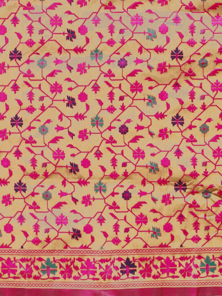 Saree mall Golden & Pink Woven Design Banarasi Saree