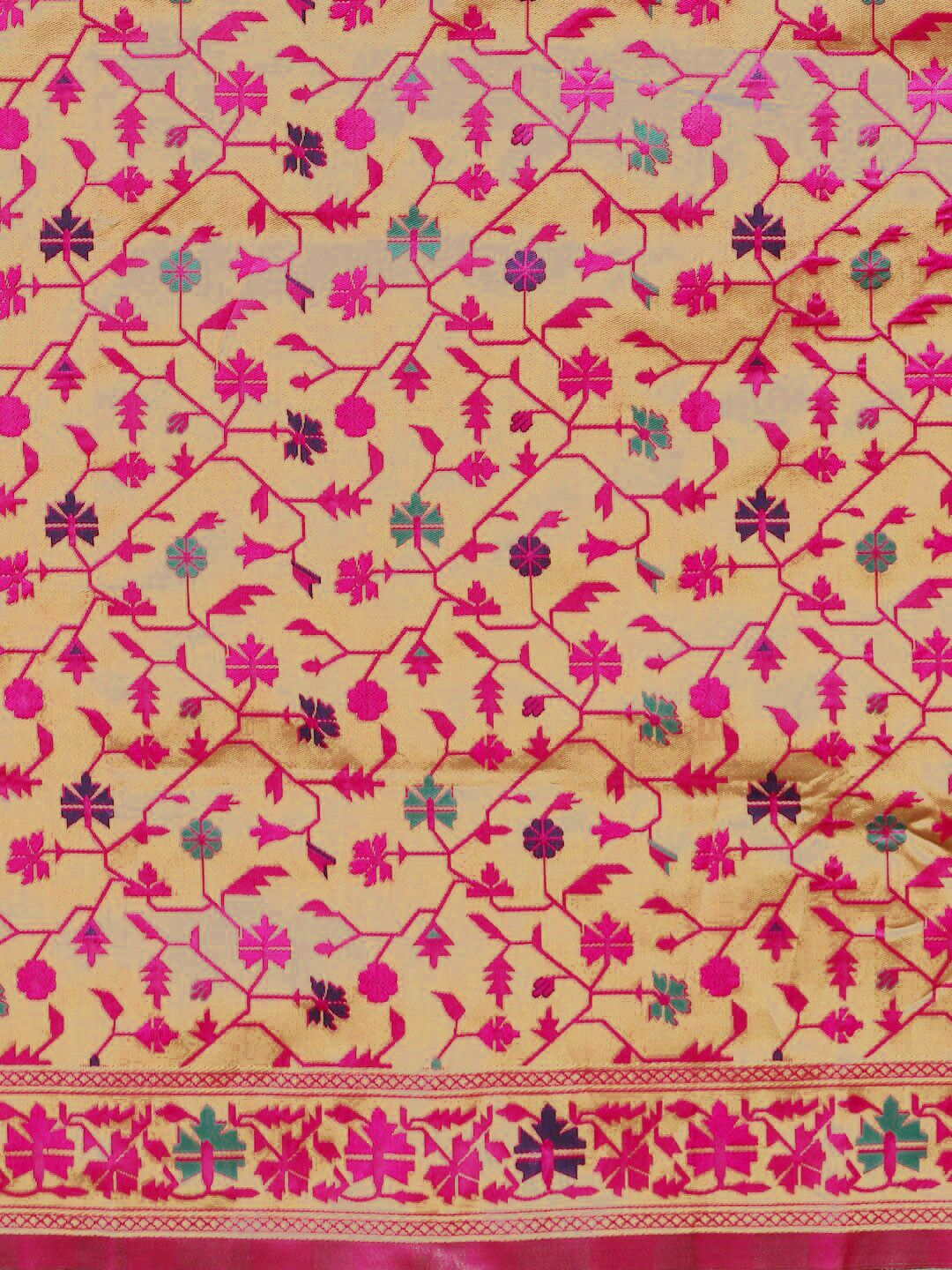 Saree mall Golden & Pink Woven Design Banarasi Saree