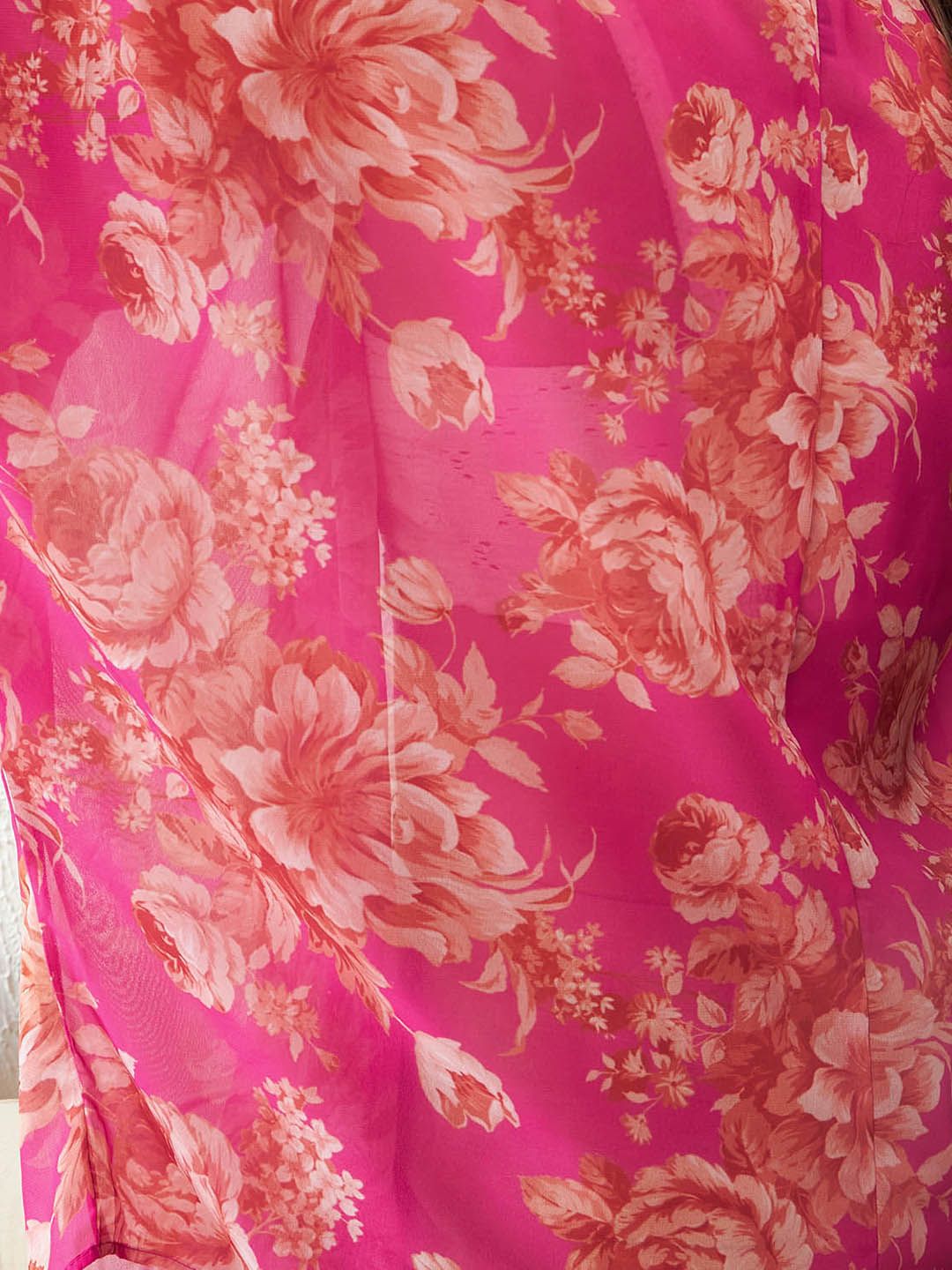 SASSAFRAS Pink Floral Printed Front Open Kimono Shrug