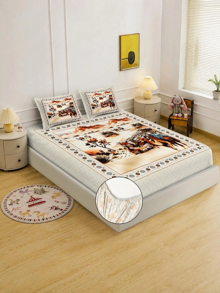 Moda Rapido X KLOTTHE Berwarna Krim & Perbualan Coklat 400 TC Cadar Katil King dengan 2 Sarung Bantal