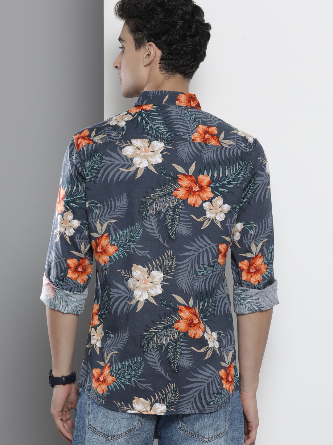 The Indian Garage Co Men Blue Cotton Classic Printed Casual Shirt