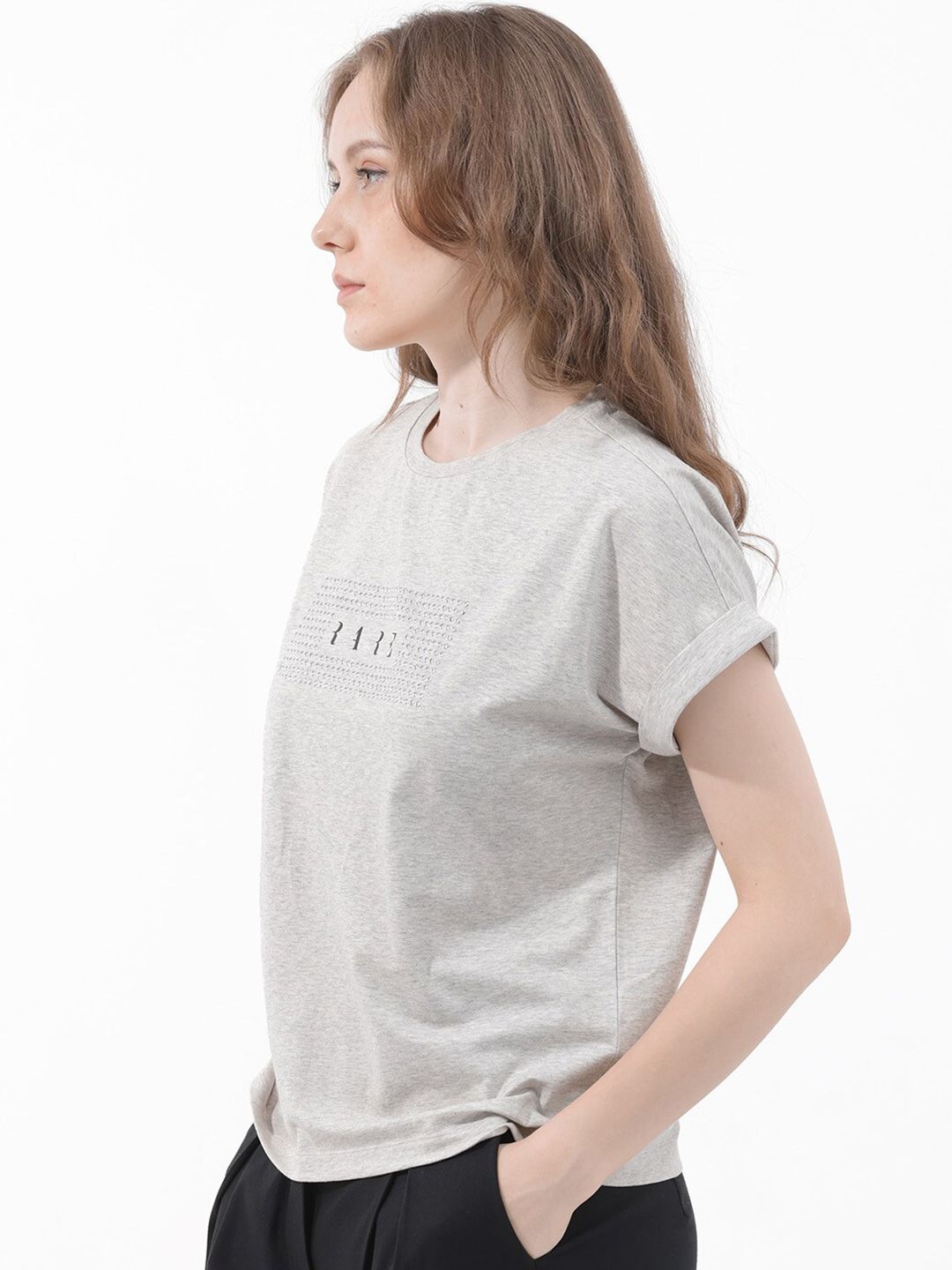 RAREISM Women Solid Extended Sleeves T-shirt