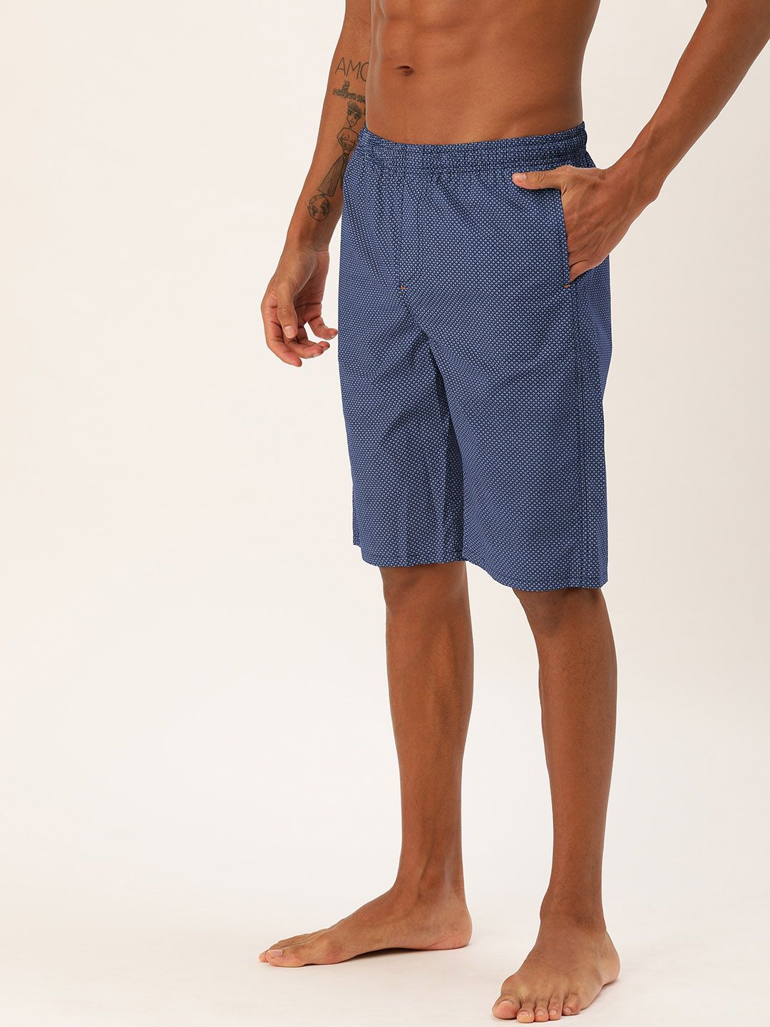 The Indian Garage Co Men Navy Blue & White Printed Lounge Shorts