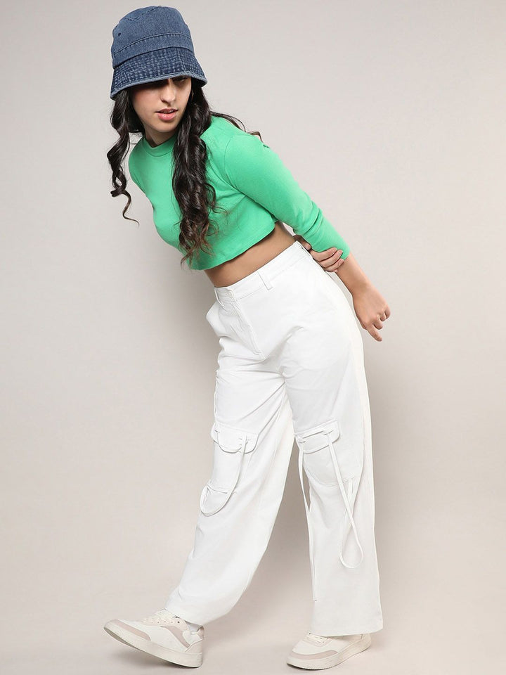 Campus Sutra Women Relaxed Loose Fit Easy Wash Cargos Trousers
