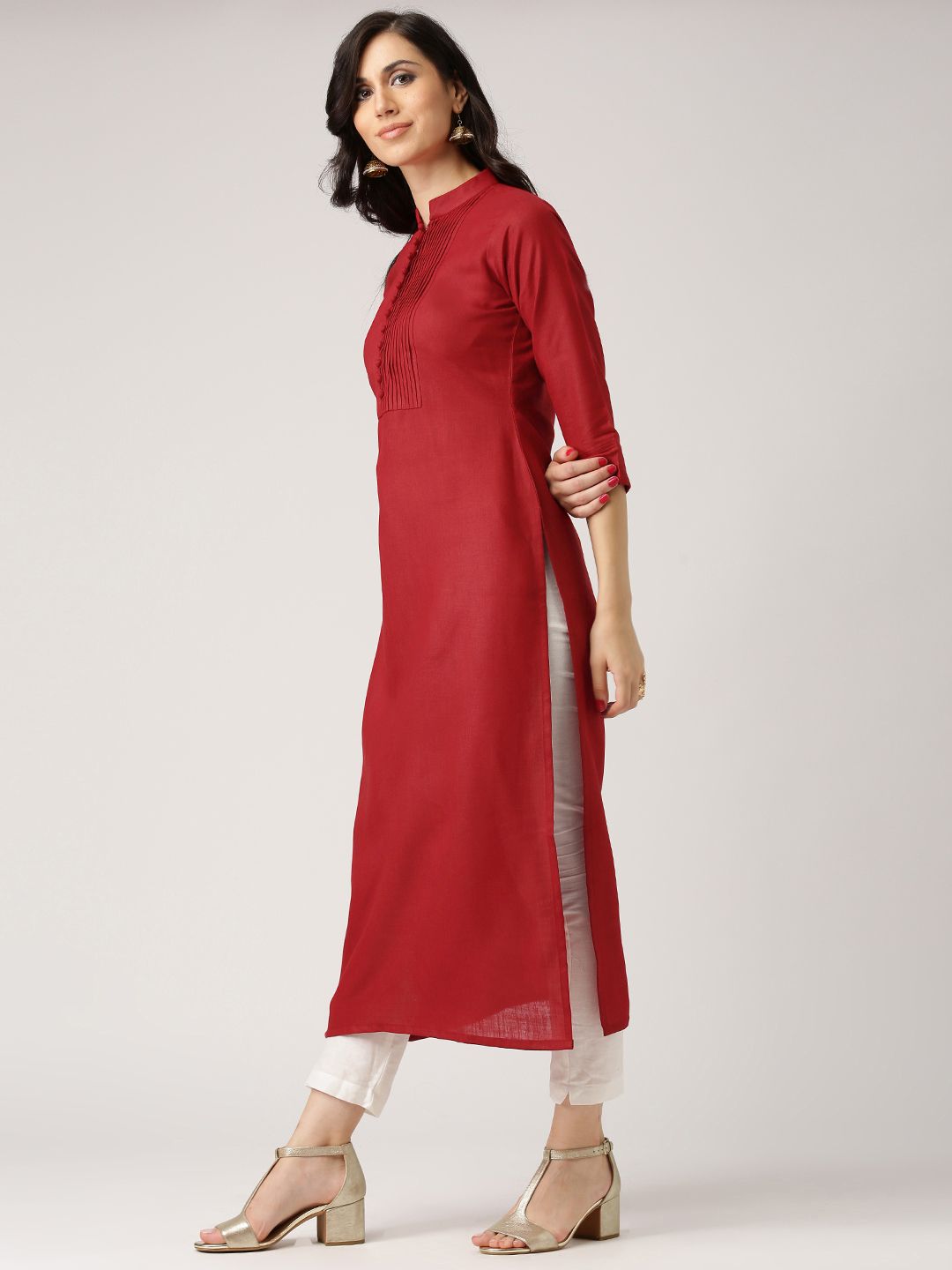 Libas Women Maroon Solid Straight Kurta