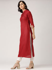 Libas Women Maroon Solid Straight Kurta