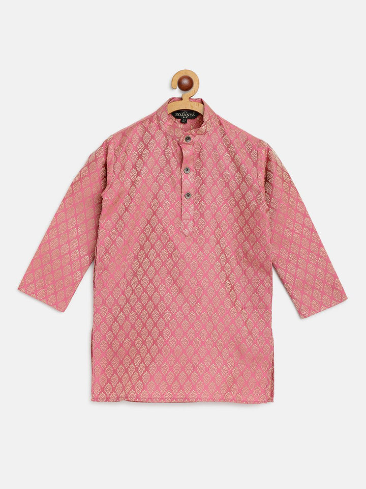 SOJANYA Kurta Lurus Bercorak Etnik Jacquard Merah Jambu & Emas