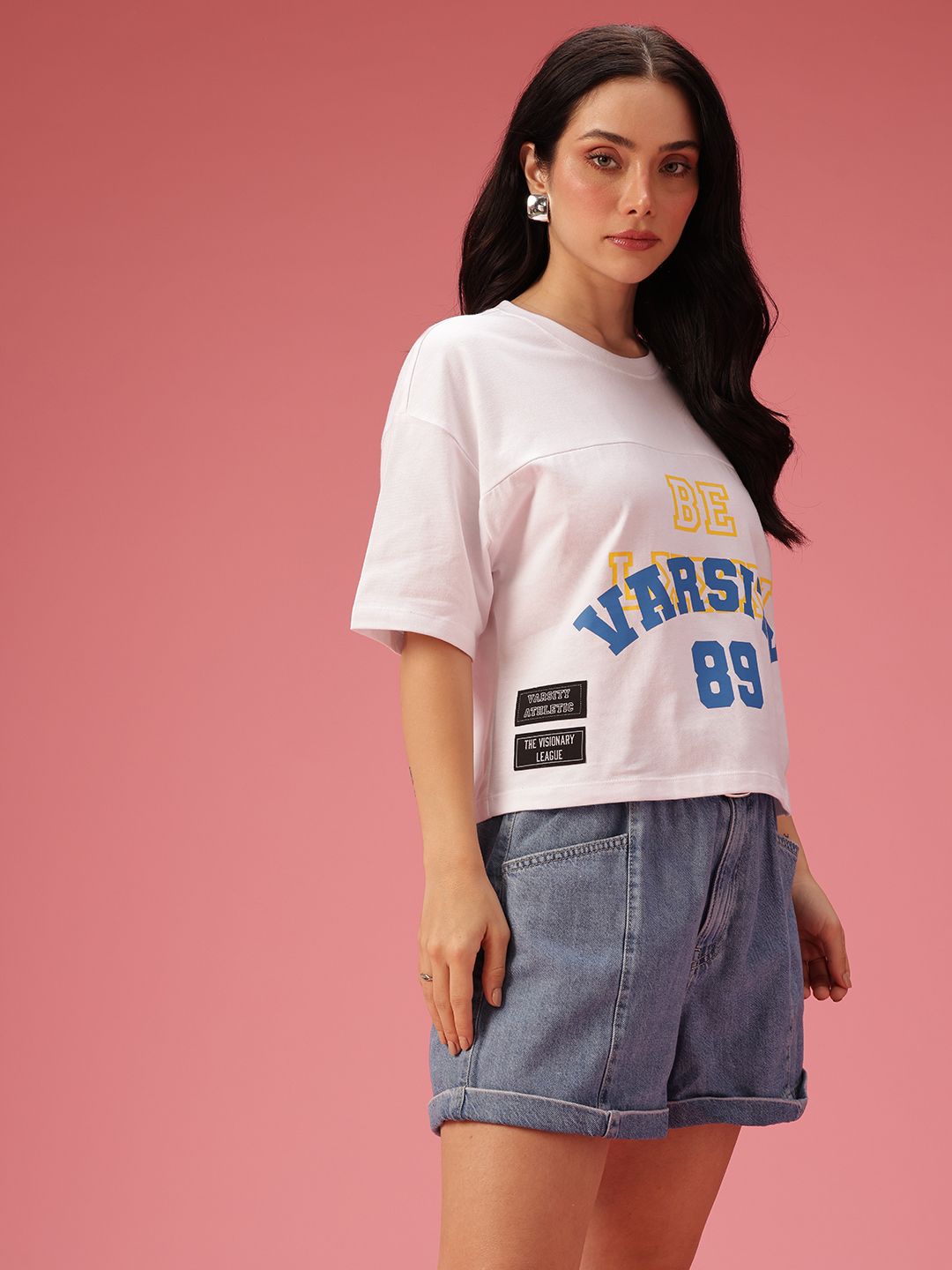 DressBerry Women Typography Printed Drop-Shoulder Sleeves Pure Cotton Boxy T-shirt