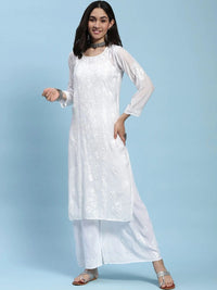 Rumah Wanita Chikankari Motif Etnik Bersulam Kurta Chikankari