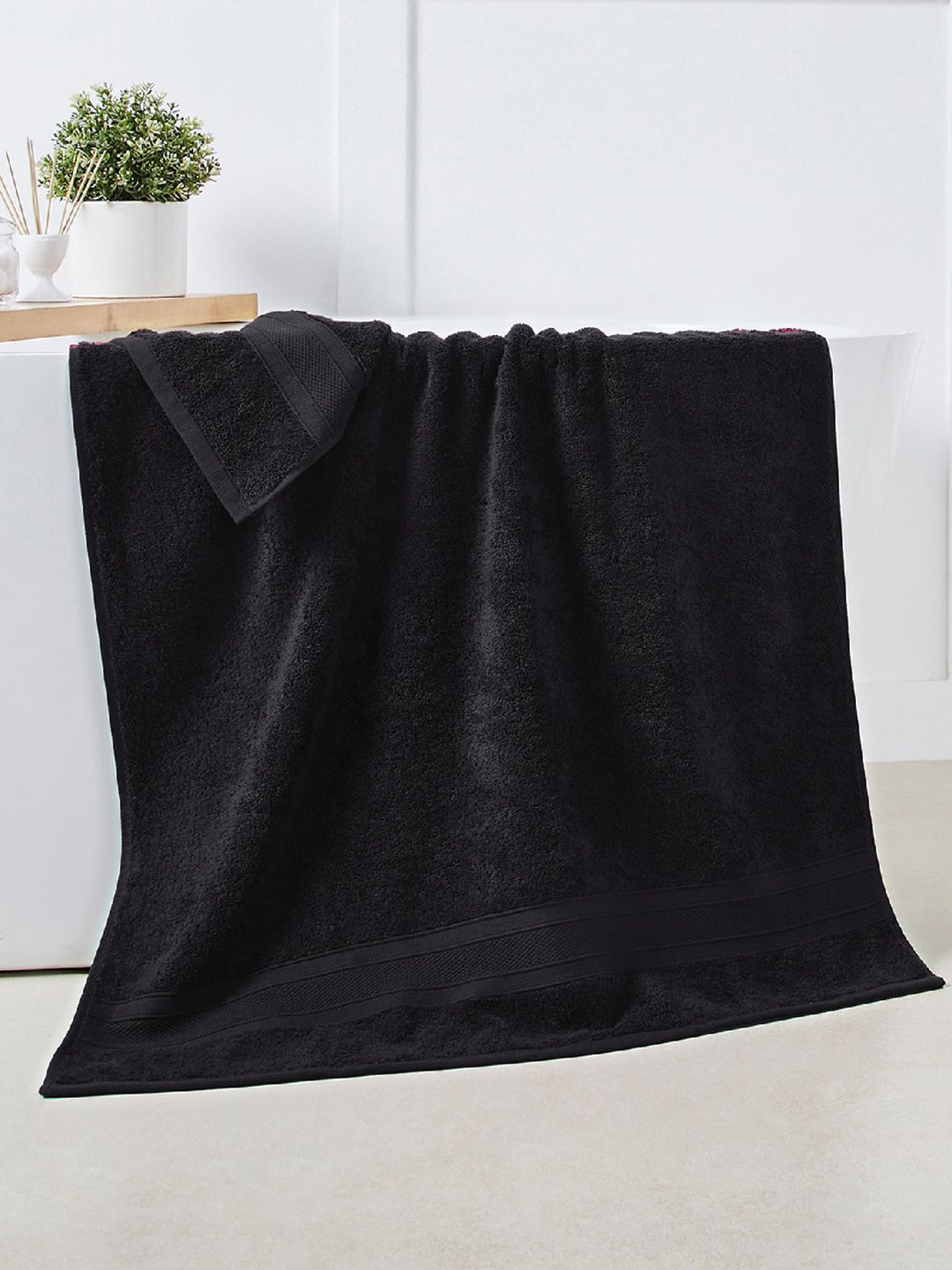 MYTRIDENT Black Set Of 2 500 GSM Pure Cotton Bath Towels