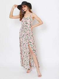 Berrylush Pink & lilac ash Floral Crepe Maxi Maxi Dress