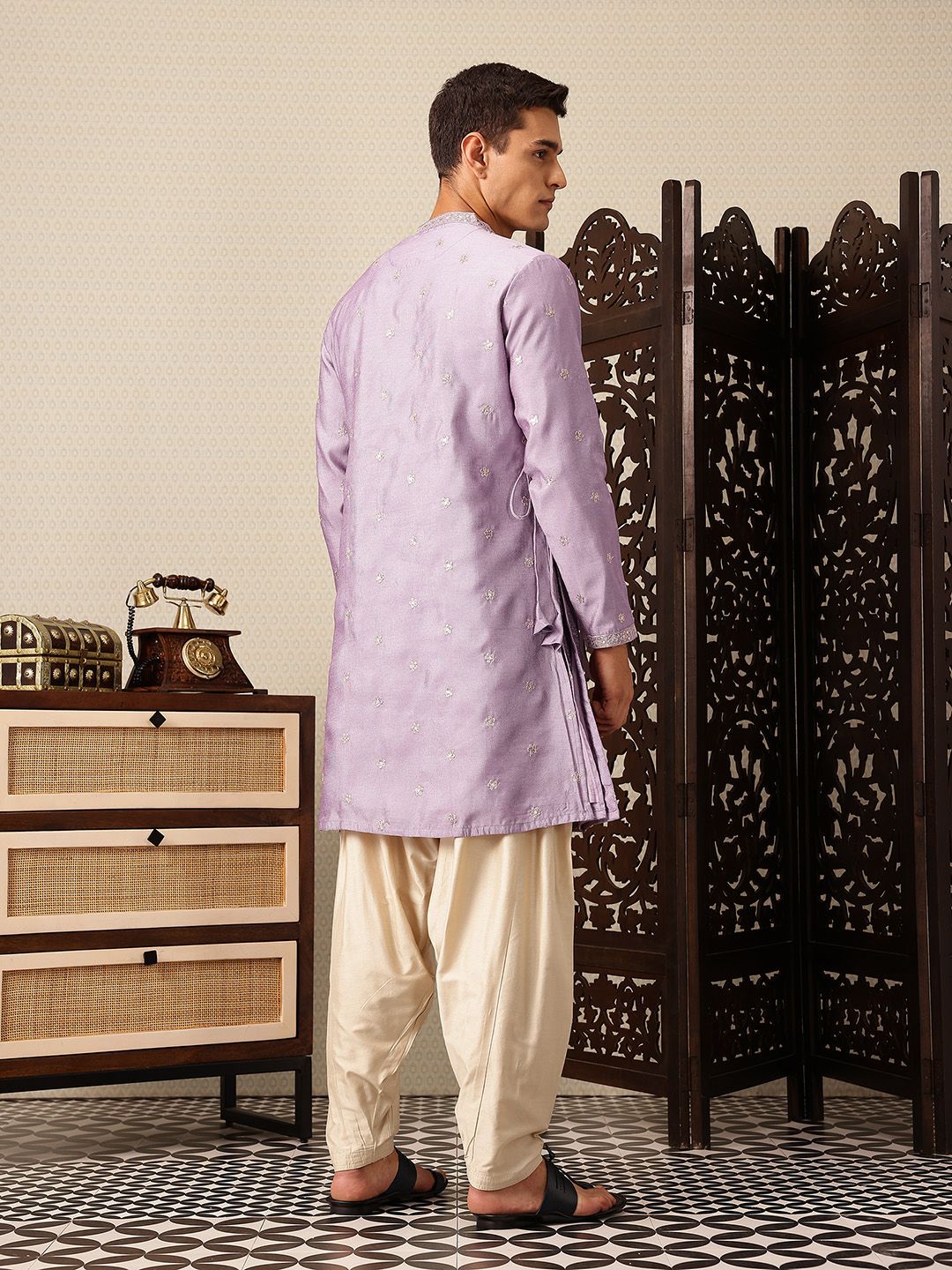 House of Pataudi  Floral Yoke Design Angrakha Sequinned Jashn Kurta with Salwar